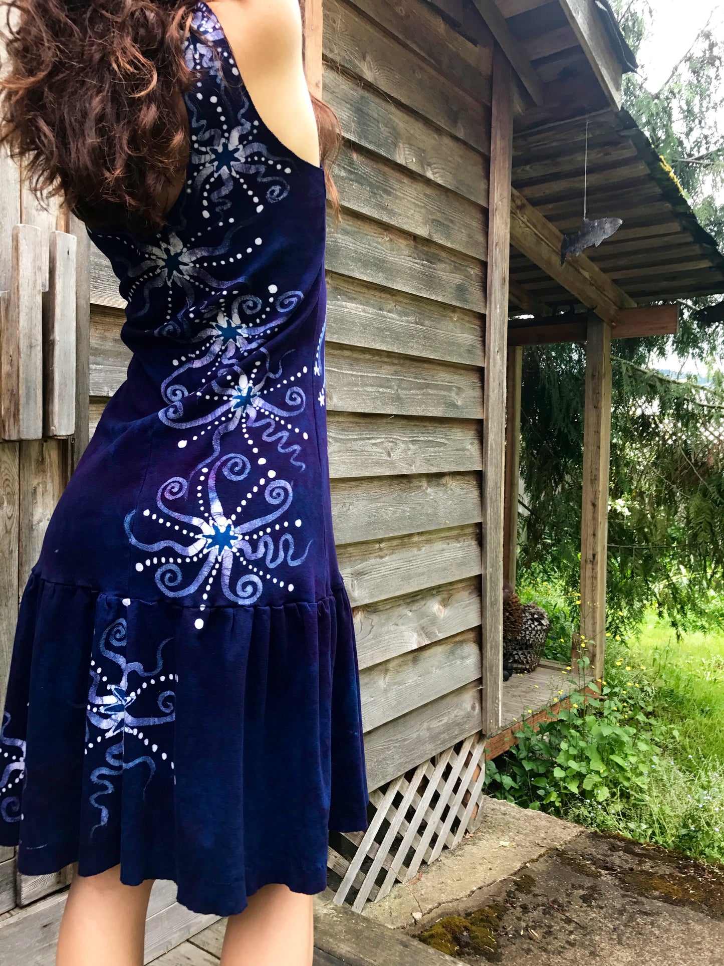 Purple Stars In The Summer Night Batikwalla Dress in Organic Cotton