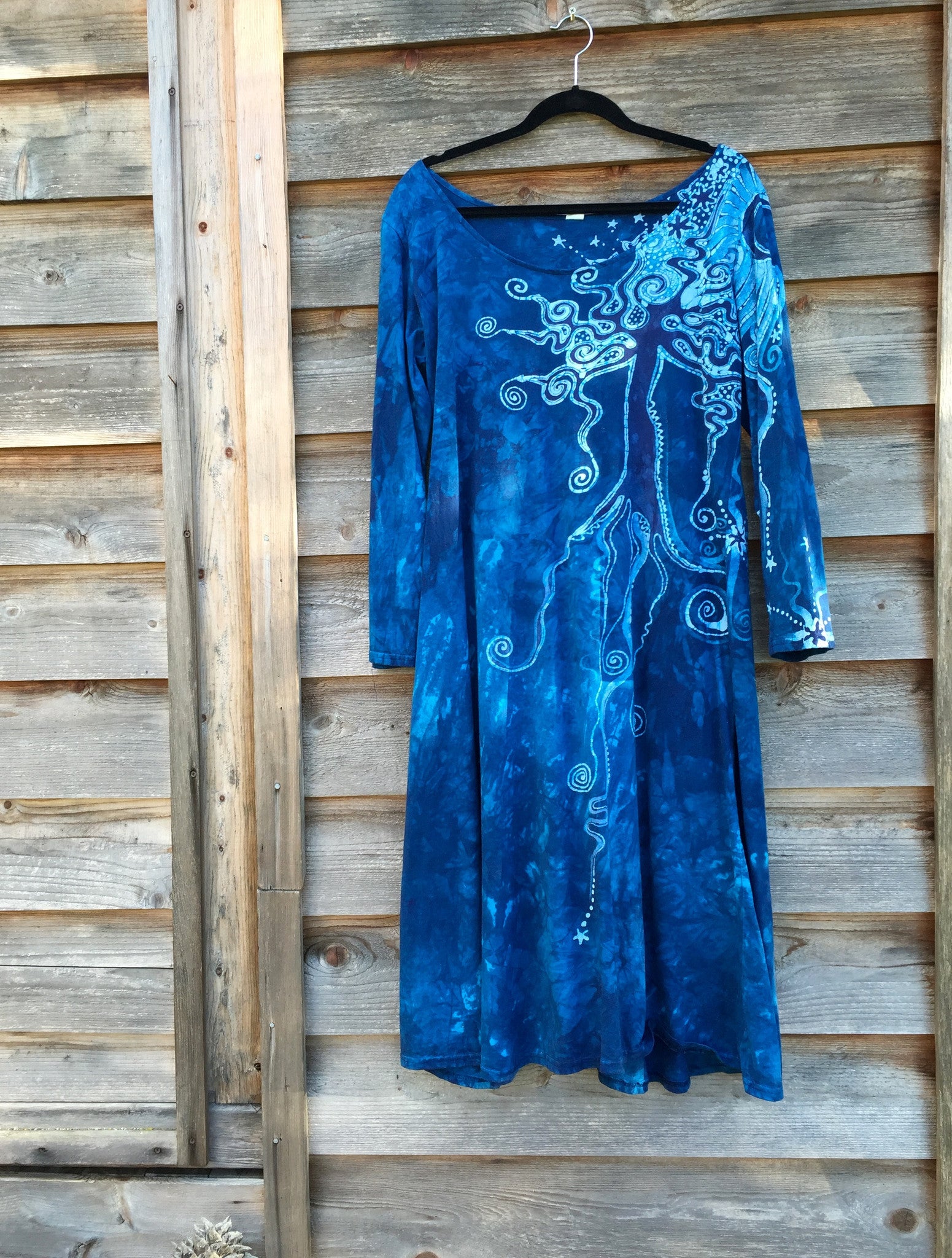 Blue Tree of Life Long Sleeve Batik Dress - Batikwalla 
 - 4