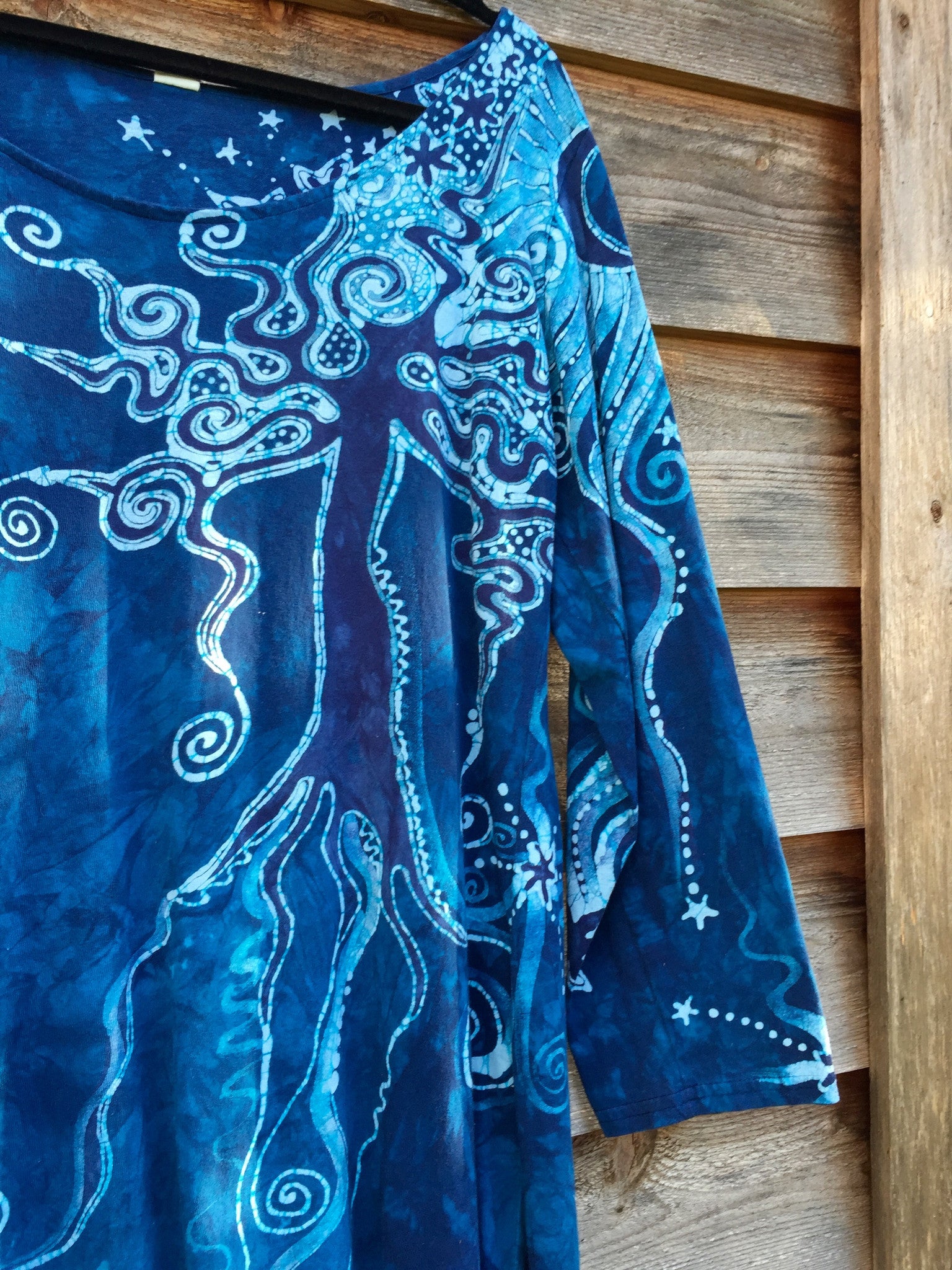 Blue Tree of Life Long Sleeve Batik Dress - Batikwalla 
 - 3