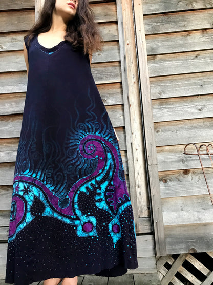 Deep Purple Sea Of Dreams Organic Cotton Batik Dress - Size XL