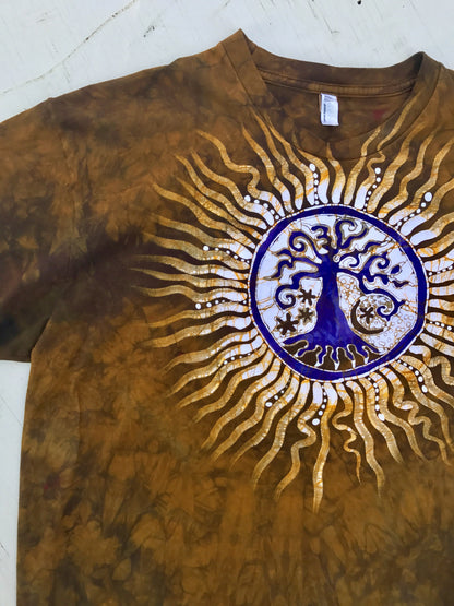 Sunshine Gold and Purple Tree Handmade Batikwalla Tshirt - Size 2X