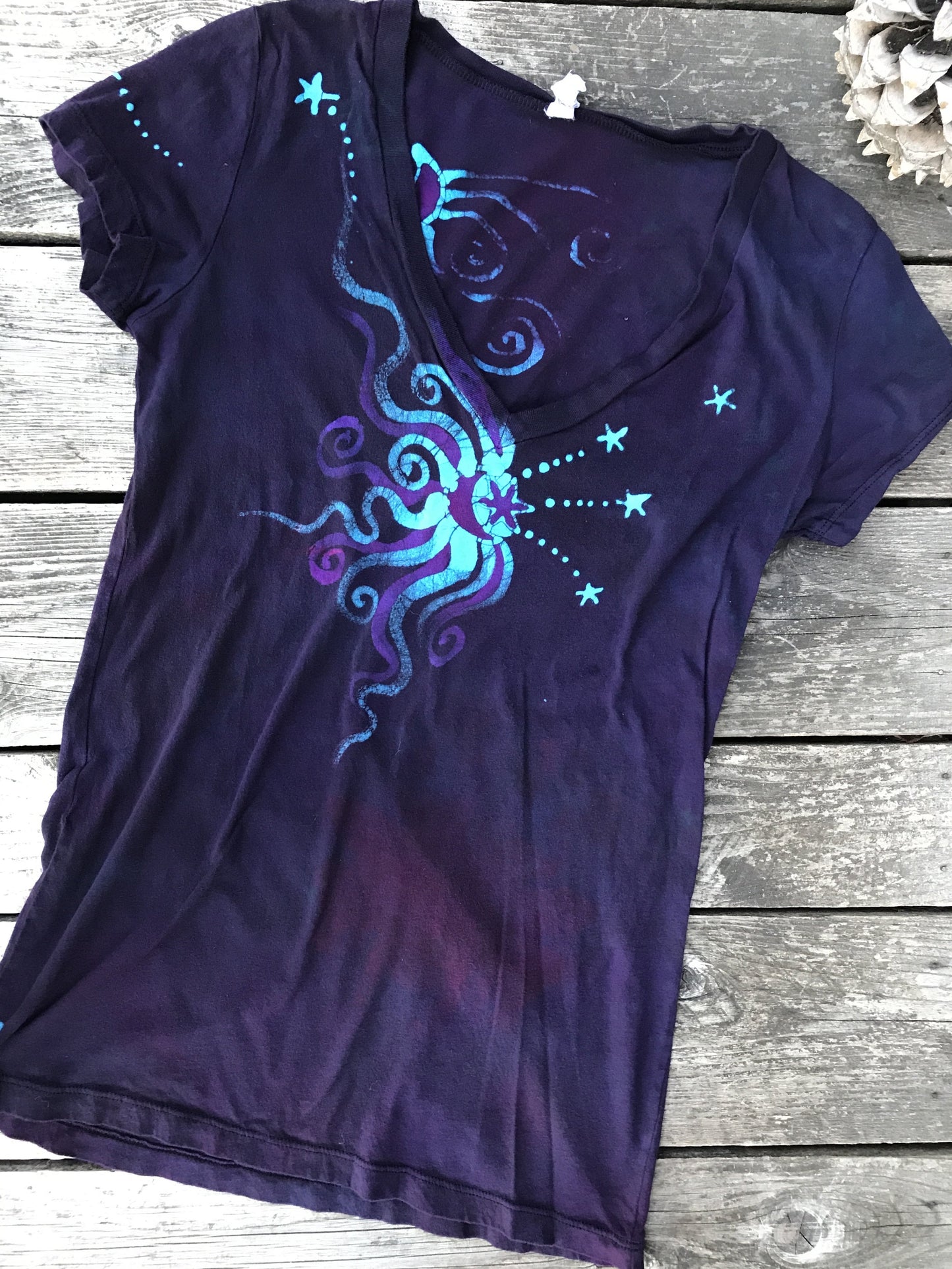 Midnight Purple and Turquoise Moon Hand Painted Tee