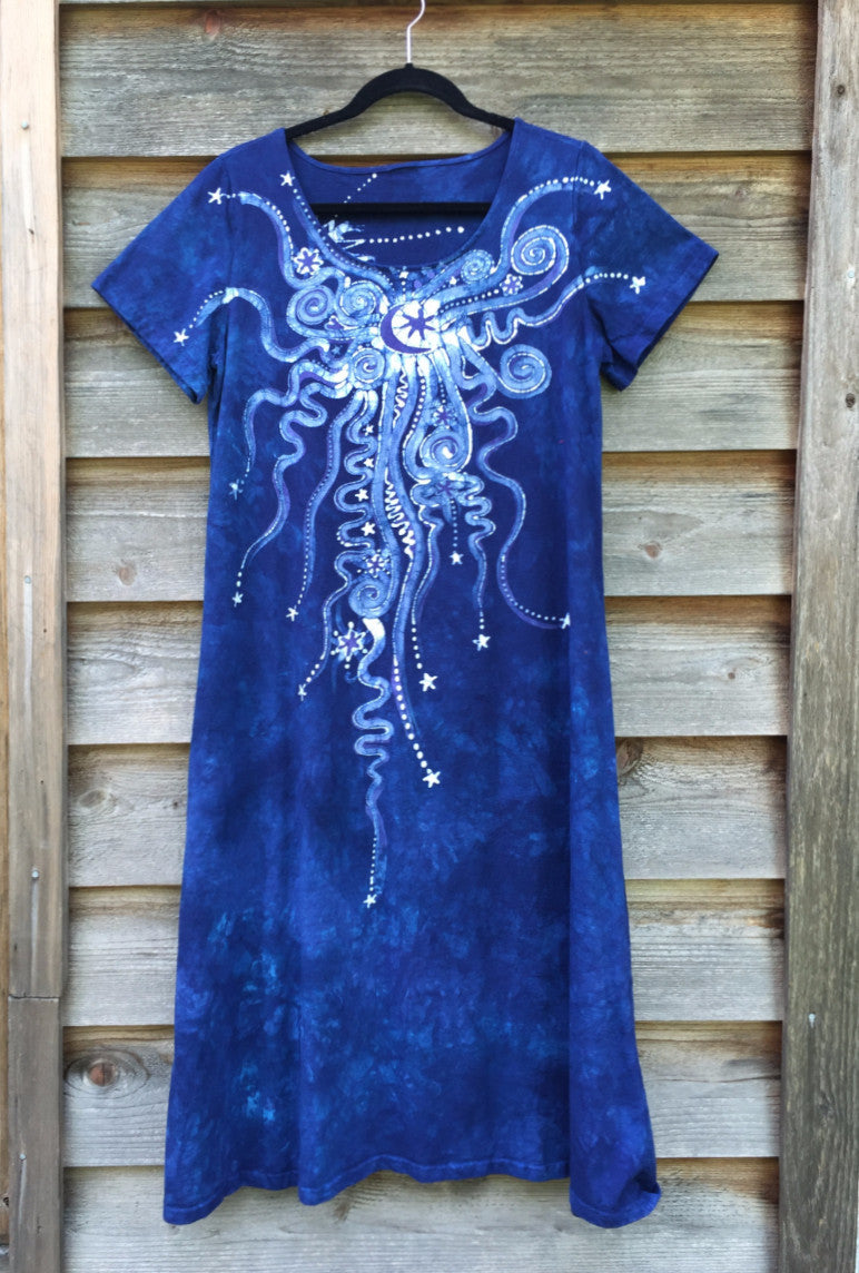 Periwinkle Moon Burst - Short Sleeve Batik Dress - Batikwalla 
 - 2