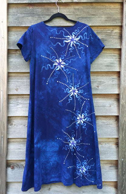 Periwinkle Moon Burst - Short Sleeve Batik Dress - Batikwalla 
 - 3