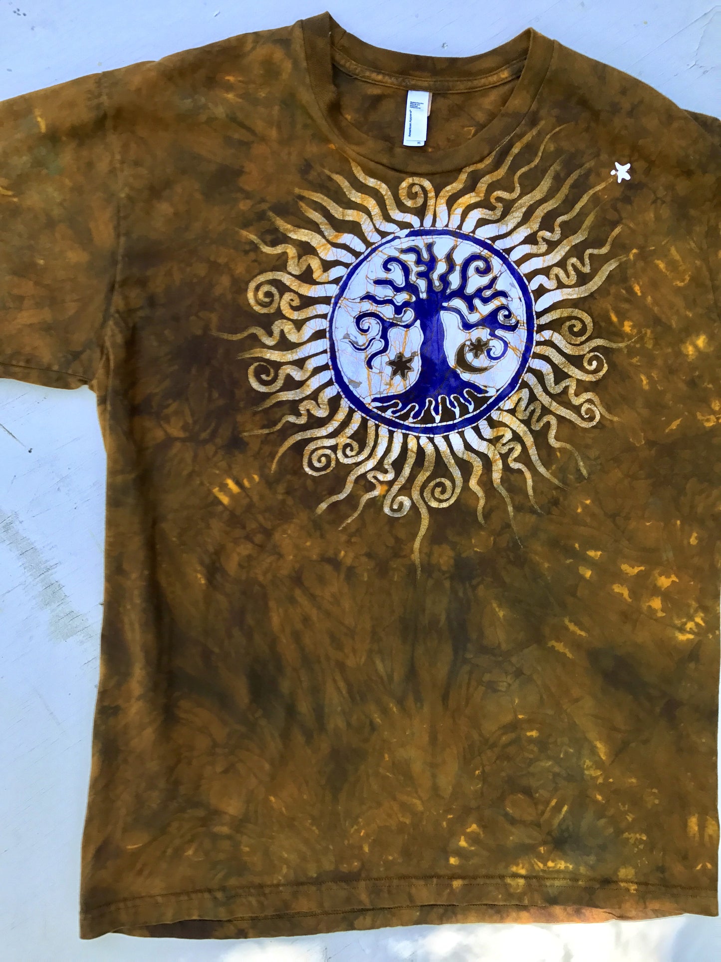Sun Shiniest Gold and Purple Tree Handmade Batikwalla Tshirt - Size XL