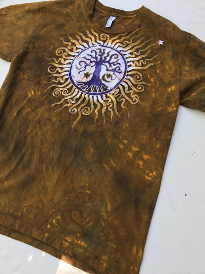 Sun Shiniest Gold and Purple Tree Handmade Batikwalla Tshirt - Size XL