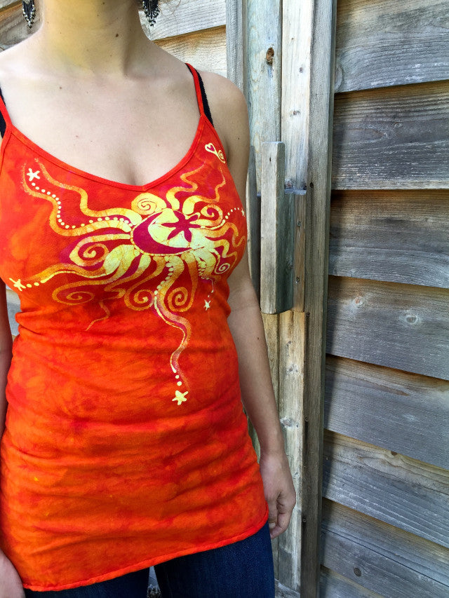 Brilliant Orange Moon Batik Long Summer Camisole - Batikwalla 
 - 1