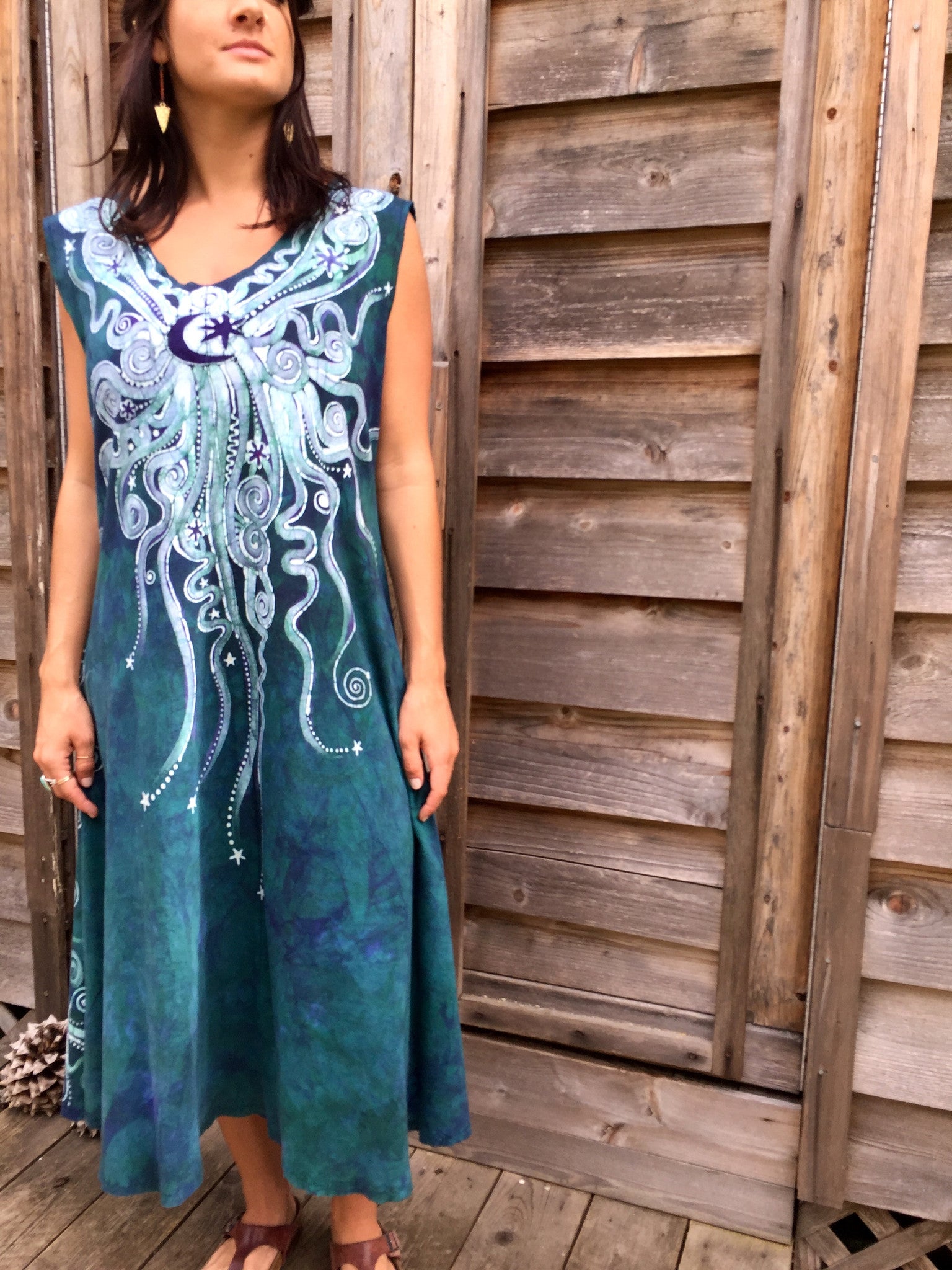 Teal and Purple Festival Moonbeams Organic Cotton Batik Dress - Batikwalla 
 - 1