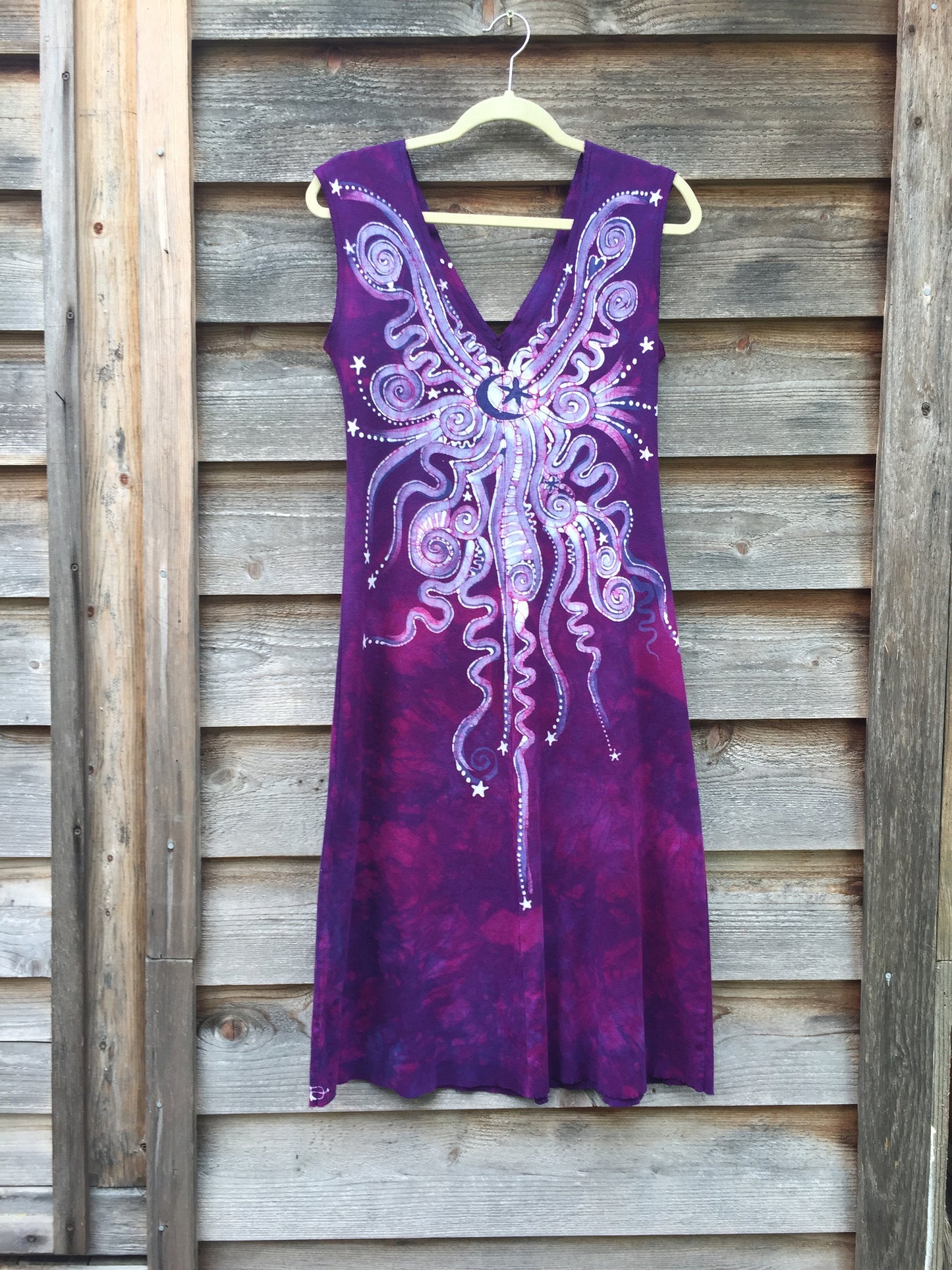 Magenta Moonbeams Organic Cotton Batik Dress - Midi Length - Batikwalla 
 - 6