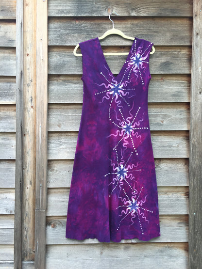 Magenta Moonbeams Organic Cotton Batik Dress - Midi Length - Batikwalla 
 - 5