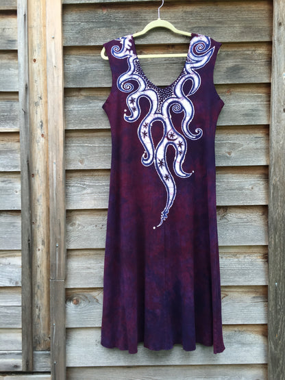 Octopus Tattoo in Deep Maroon Organic Cotton Batik Dress - Batikwalla 
 - 7