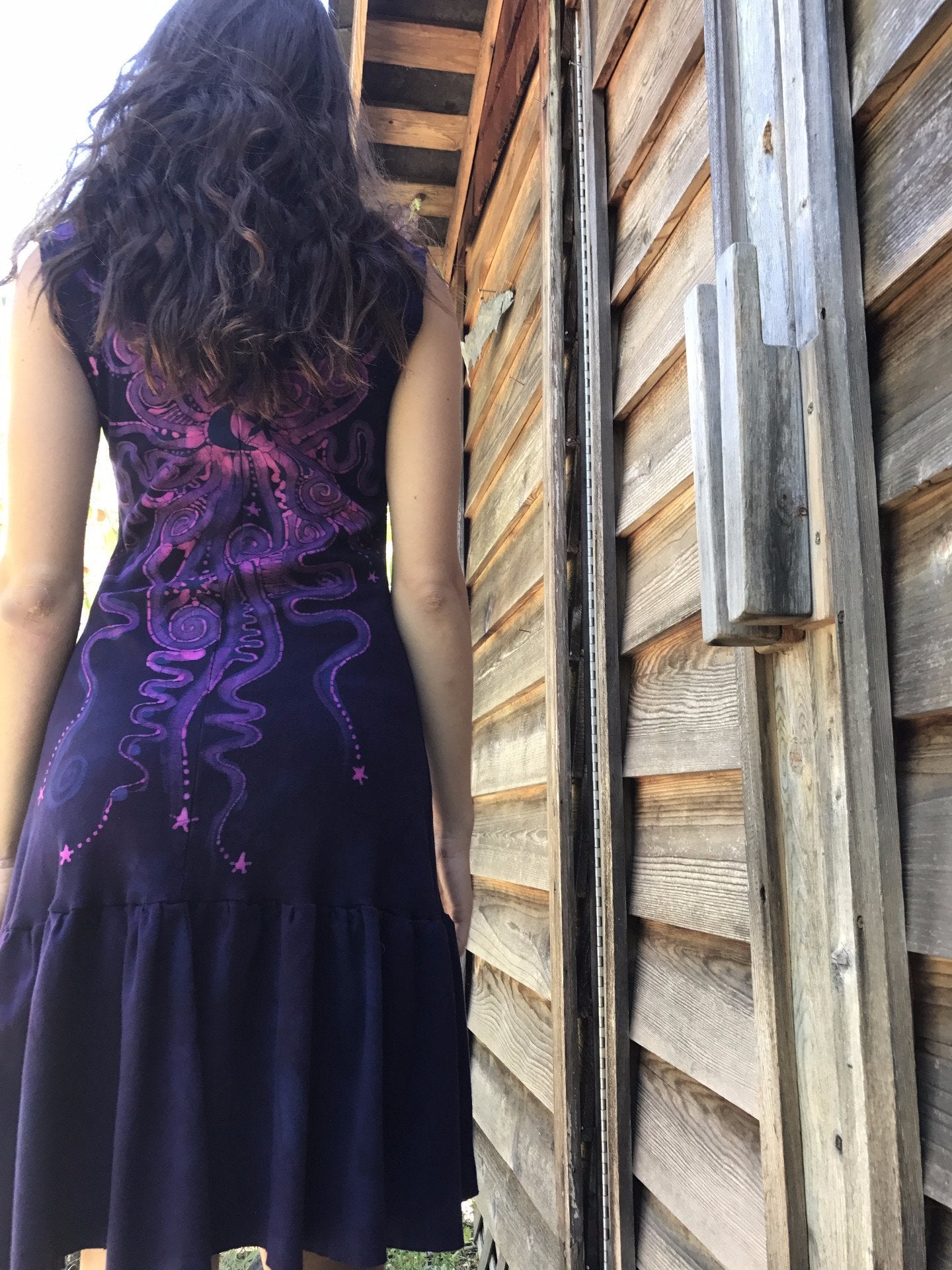Magenta Moonbeams At Midnight Batikwalla Dress in Organic Cotton - Size Small/Medium
