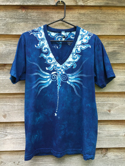 Blue Angel Batik Organic Cotton Vneck Tshirt - Unisex Medium - Batikwalla 
 - 4
