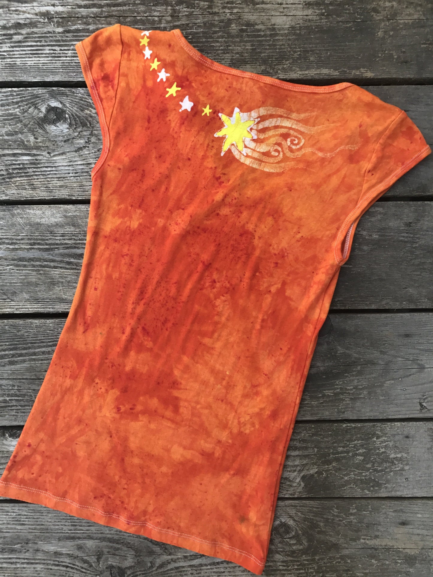 Orange Sherbert Ride Through Space Handmade Batik Summer Tee