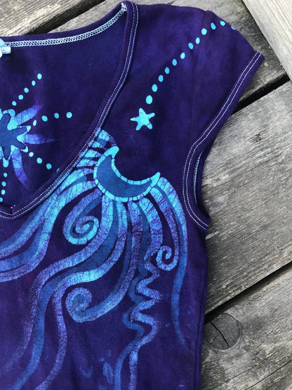 Deep Purple Starry Night Handmade Batik Summer Tee