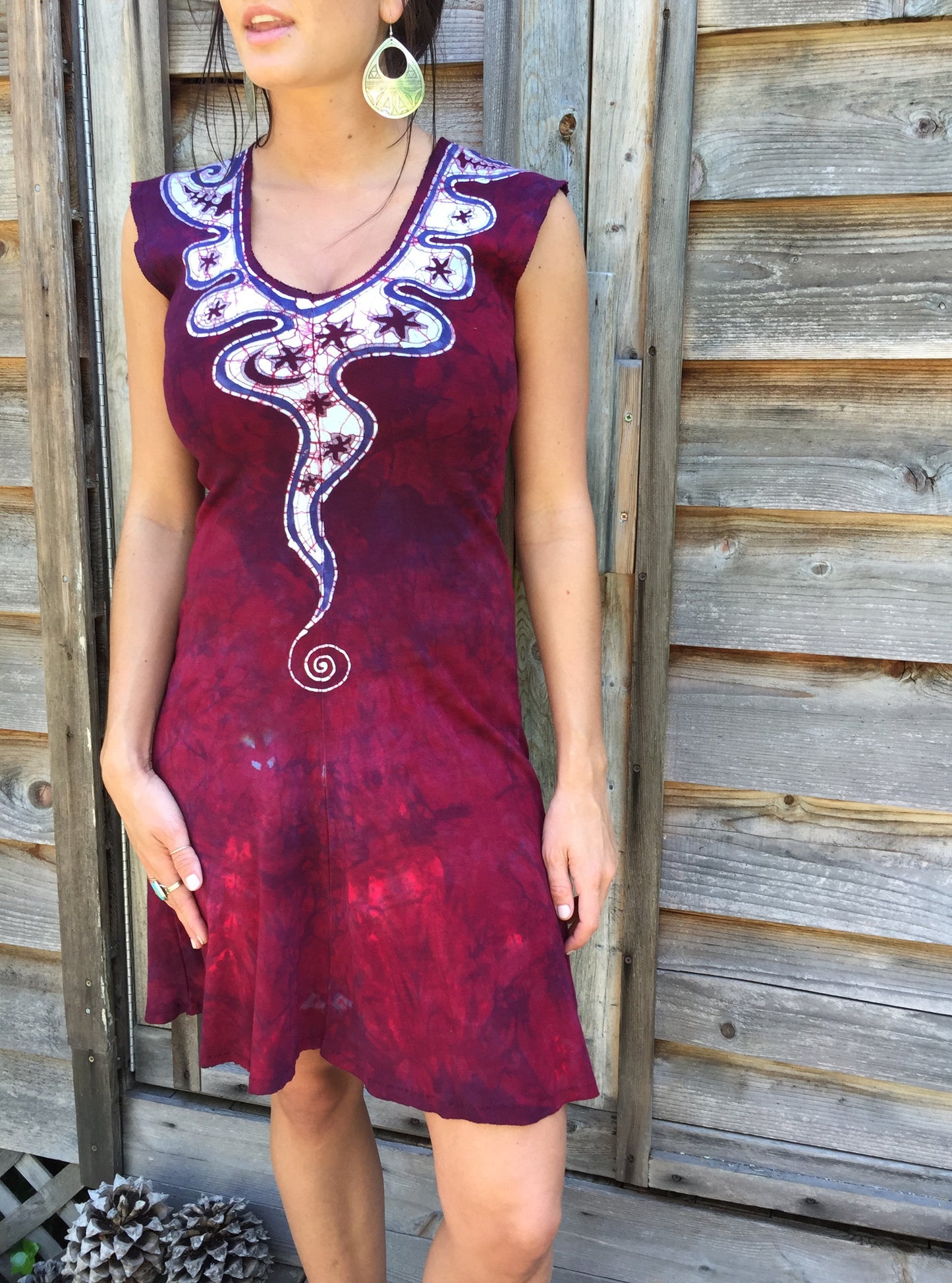 Angel Wings in Red & Purple Organic Cotton Batik Dress - Size Small - Batikwalla 
 - 2