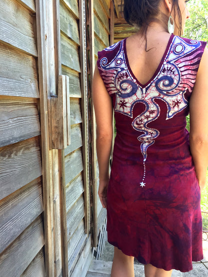 Angel Wings in Red & Purple Organic Cotton Batik Dress - Size Small - Batikwalla 
 - 4