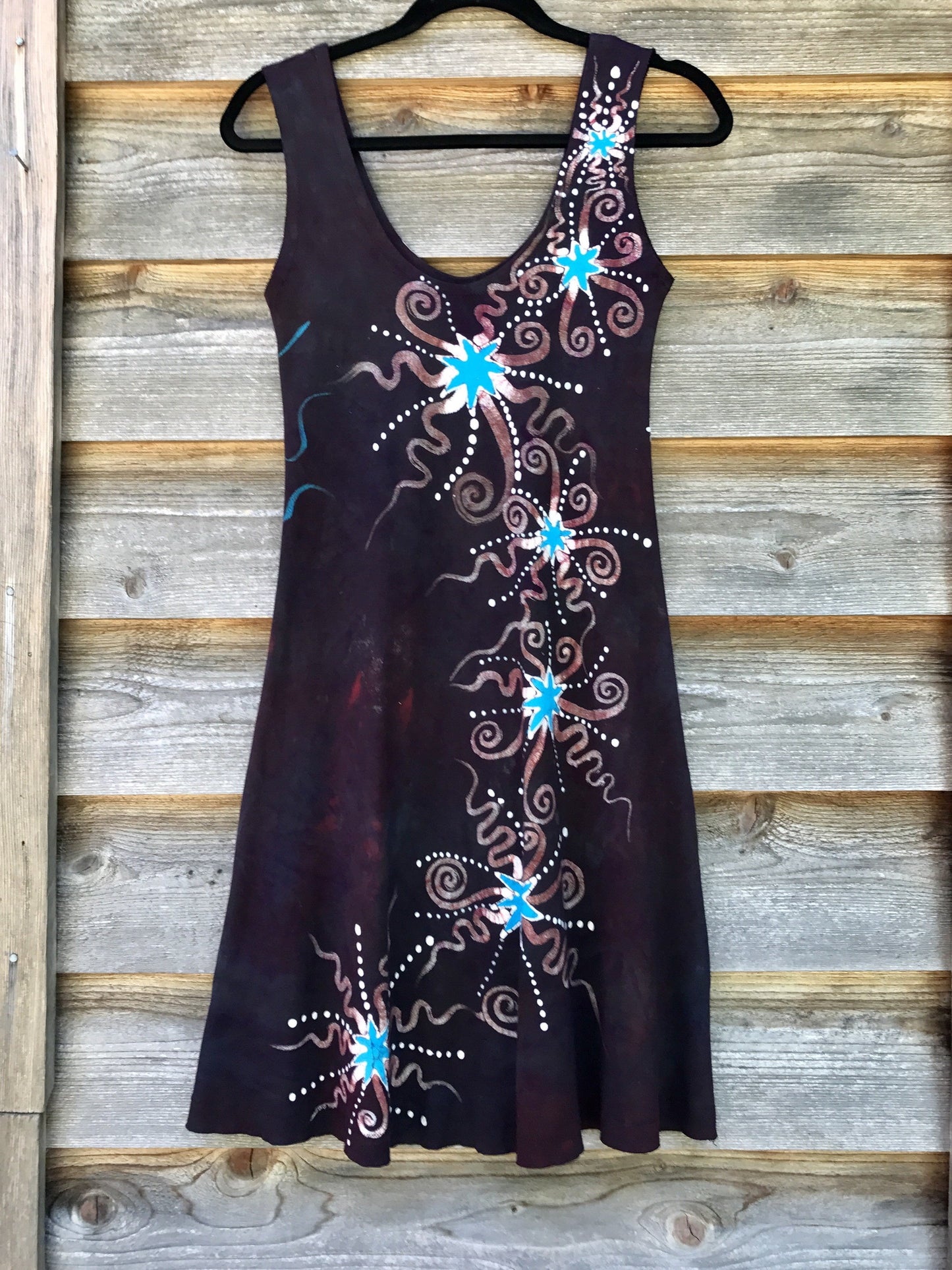 Turquoise Stars in Sedona Red Batikwalla Dress in Organic Cotton - Size Small/Medium