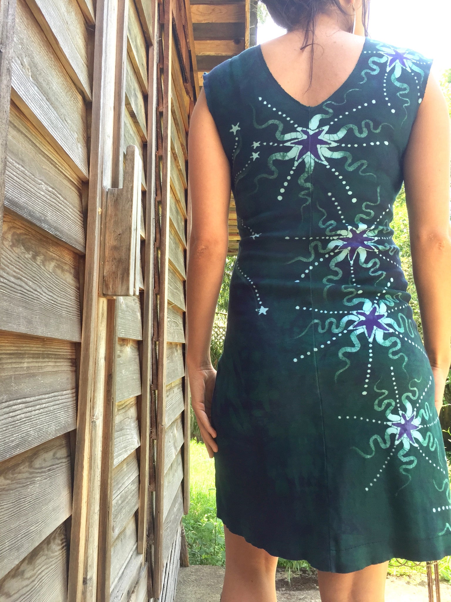 Teal and Purple Moonbeams Organic Cotton Batik Dress - Batikwalla 
 - 5