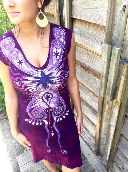 Magenta Star Seed Organic Cotton Batik Dress - Batikwalla 
 - 1