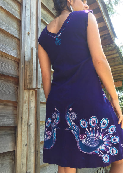 Purple Peacock Lovers Organic Cotton Batik Dress - Size M - Batikwalla 
 - 6