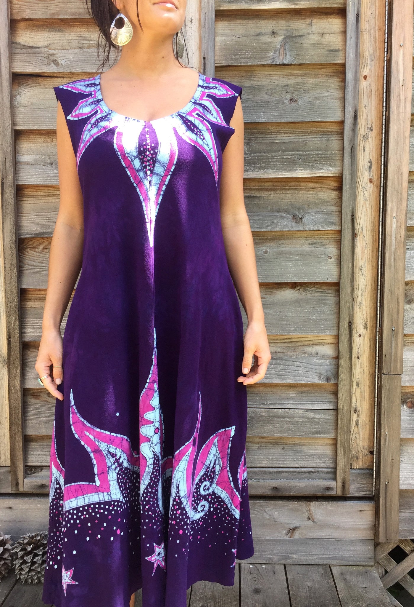 Hawaiian Bloom Time Organic Cotton Batik Dress - Size L - Batikwalla 
 - 1