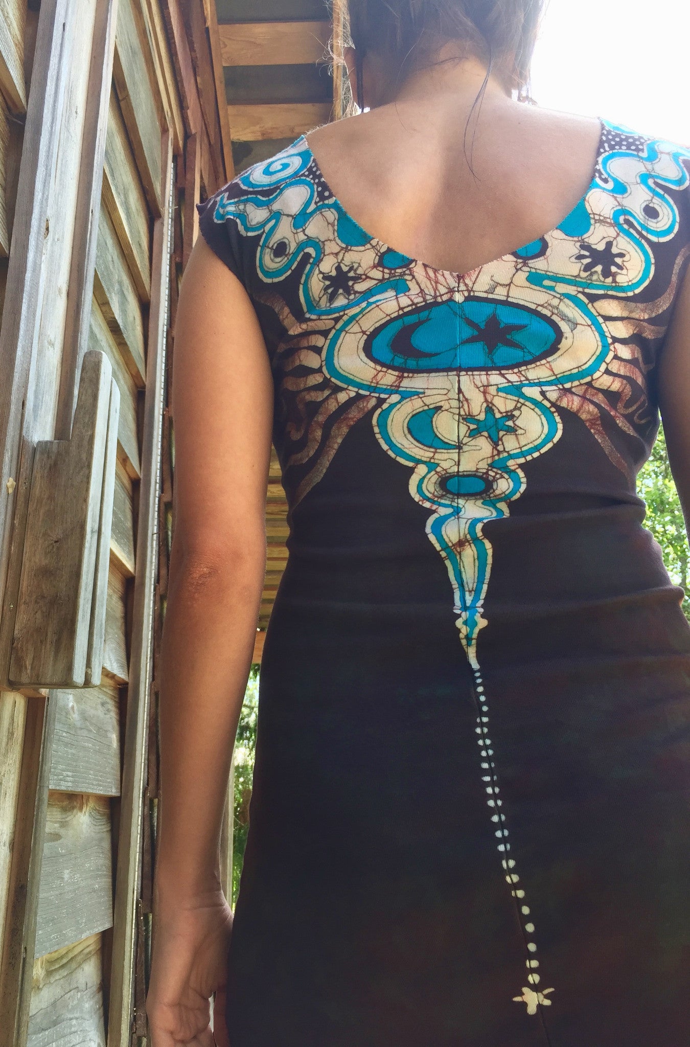 Tribal Turquoise and Earth Clay Organic Cotton Batik Dress - Size Small - Batikwalla 
 - 2