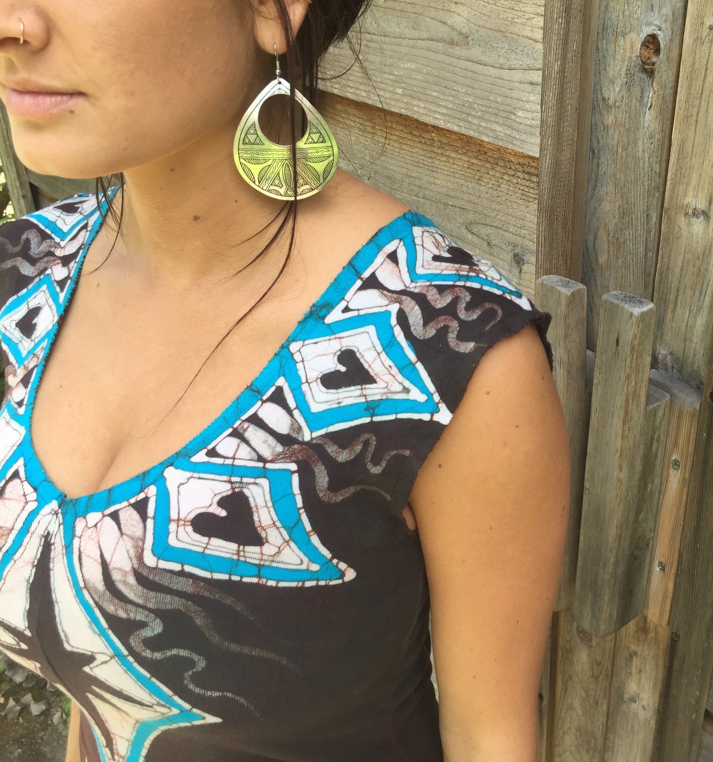 Tribal Turquoise and Earth Clay Organic Cotton Batik Dress - Size Small - Batikwalla 
 - 7
