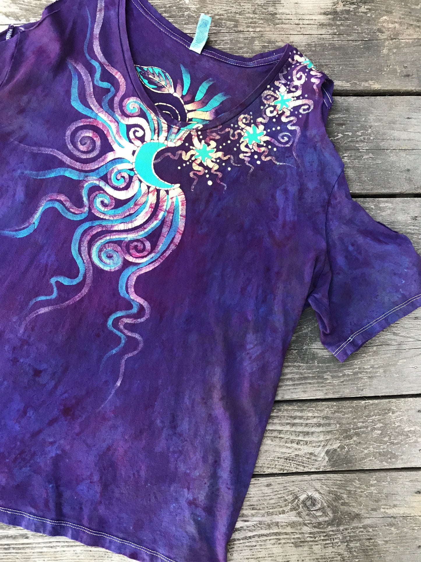 Bouquet of Moonbeams Handmade Batik Summer Shoulders Tshirt - Size XL