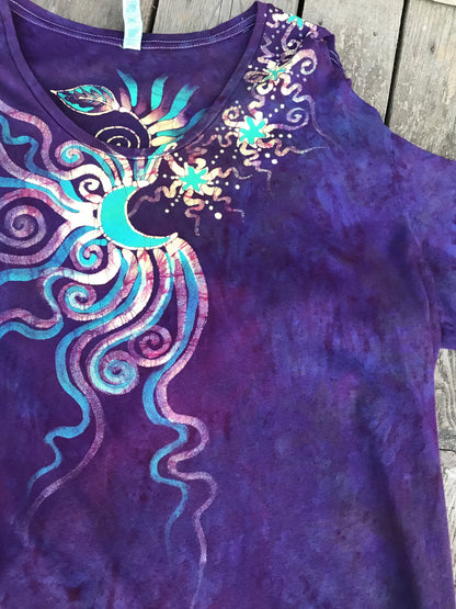 Bouquet of Moonbeams Handmade Batik Summer Shoulders Tshirt - Size XL