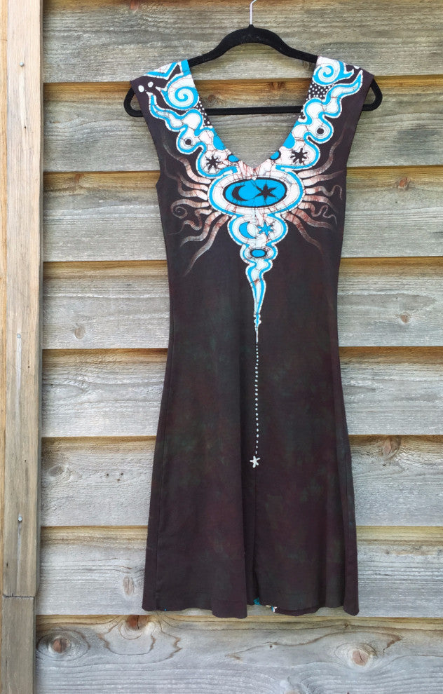 Tribal Turquoise and Earth Clay Organic Cotton Batik Dress - Size Small - Batikwalla 
 - 8