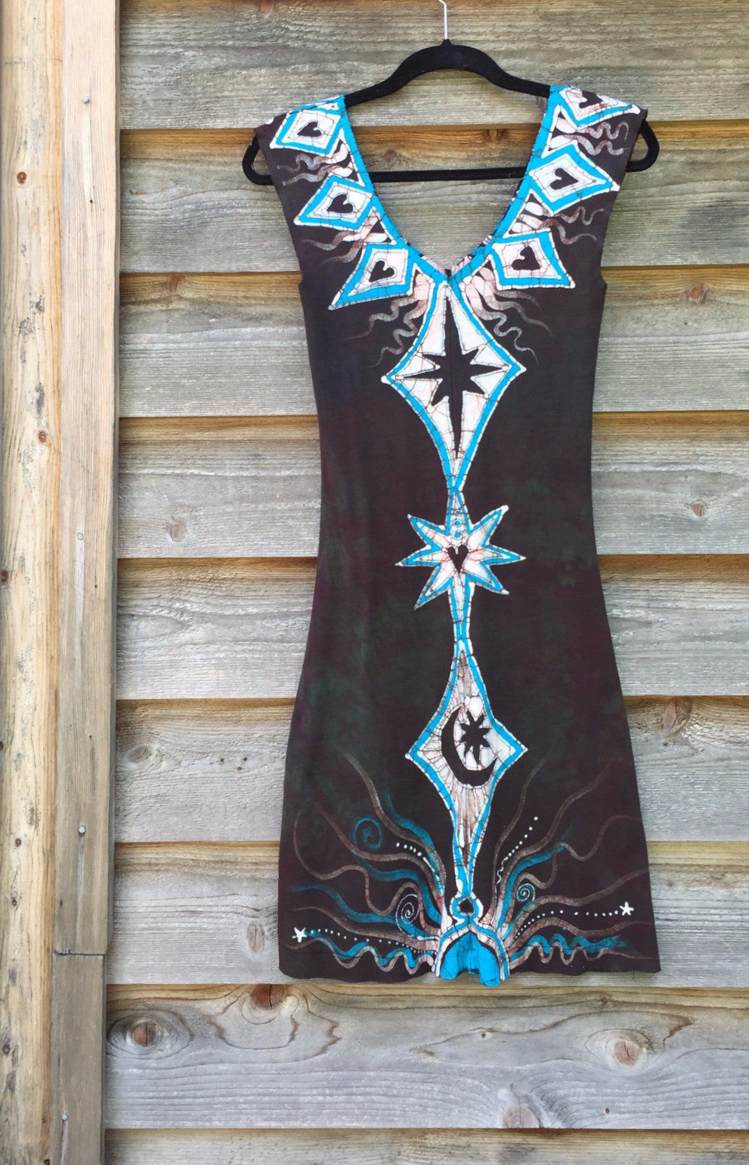 Tribal Turquoise and Earth Clay Organic Cotton Batik Dress - Size Small - Batikwalla 
 - 9