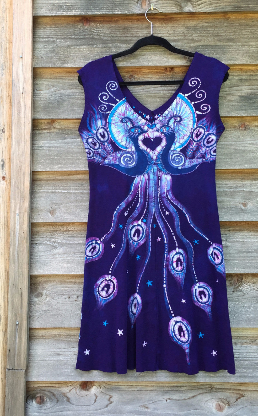 Purple Peacock Lovers Organic Cotton Batik Dress - Size M - Batikwalla 
 - 10