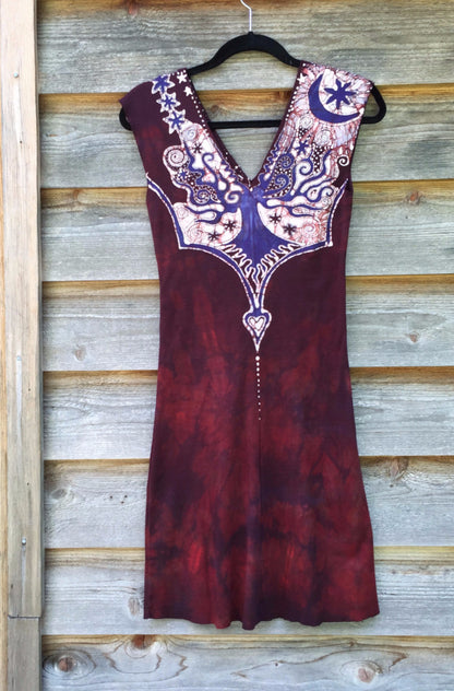 Red Heart Root Tree Organic Cotton Batik Dress - Size Small - Batikwalla 
 - 9