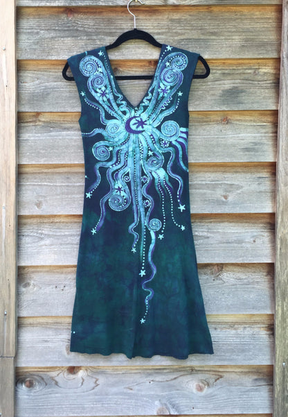 Teal and Purple Moonbeams Organic Cotton Batik Dress - Batikwalla 
 - 8