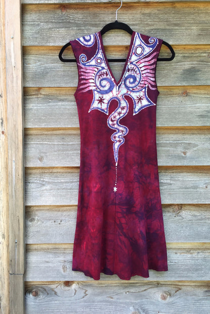 Angel Wings in Red & Purple Organic Cotton Batik Dress - Size Small - Batikwalla 
 - 8