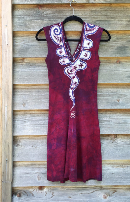 Angel Wings in Red & Purple Organic Cotton Batik Dress - Size Small - Batikwalla 
 - 9