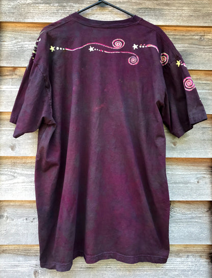 Maroon Moonbeams Handmade Batik Tshirt - Size 3X