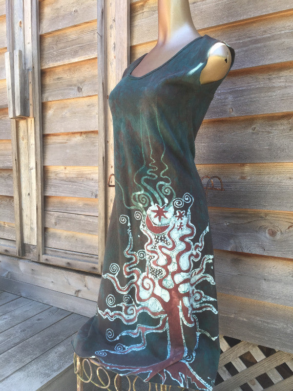 Forest Green Organic Cotton Batik Dress - Slight Imperfection - Batikwalla 
 - 3