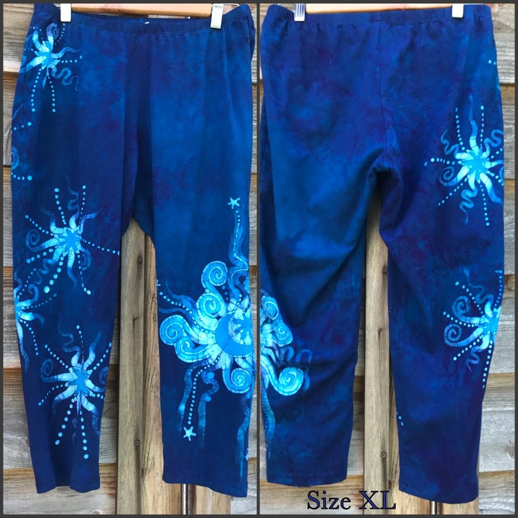 Blue on Blue Star Batik CAPRI Leggings - Size Small and XS ONLY