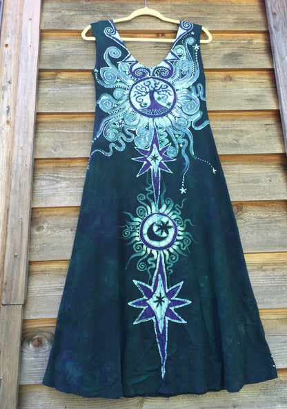 Tribal Tree in Teal and Purple Organic Cotton Batik Dress - Midi Length - Batikwalla 
 - 6
