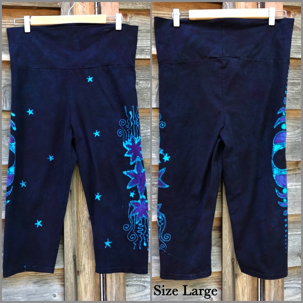 Midnight Moon Phase Batik CAPRI Stretchy Pants - Size MEDIUM