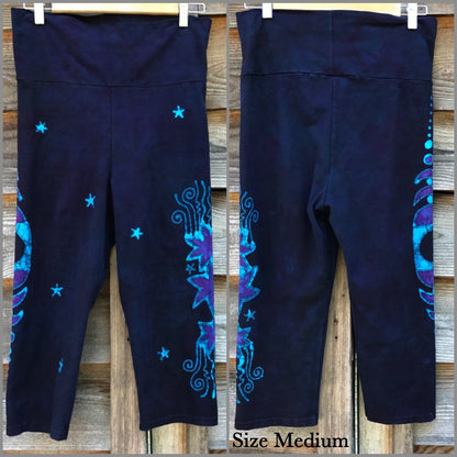 Midnight Moon Phase Batik CAPRI Stretchy Pants - Size MEDIUM