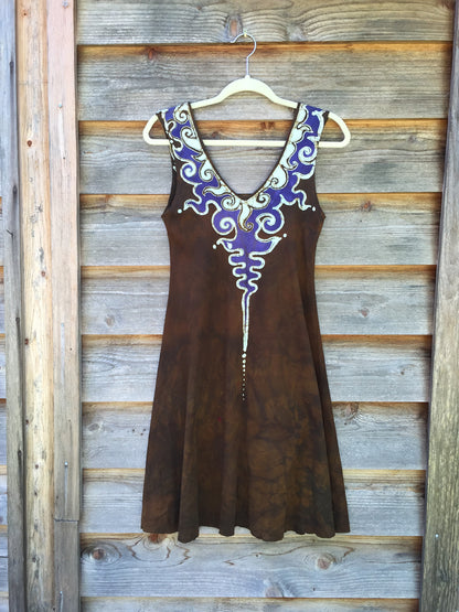 Gold and Purple Lava Rock Handmade Organic Cotton Batik Dress - Size Small - Batikwalla 
 - 7