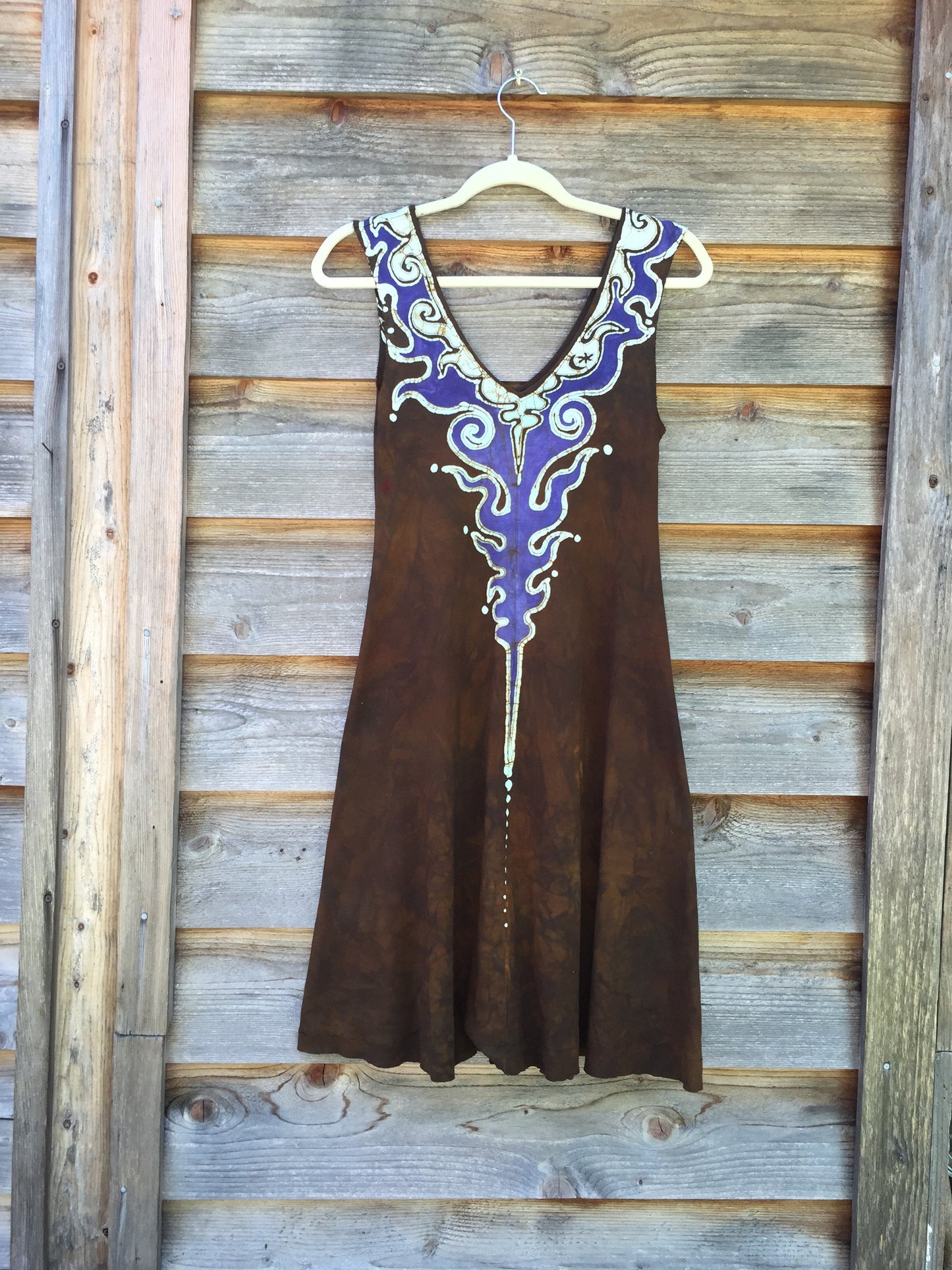 Gold and Purple Lava Rock Handmade Organic Cotton Batik Dress - Size Small - Batikwalla 
 - 8