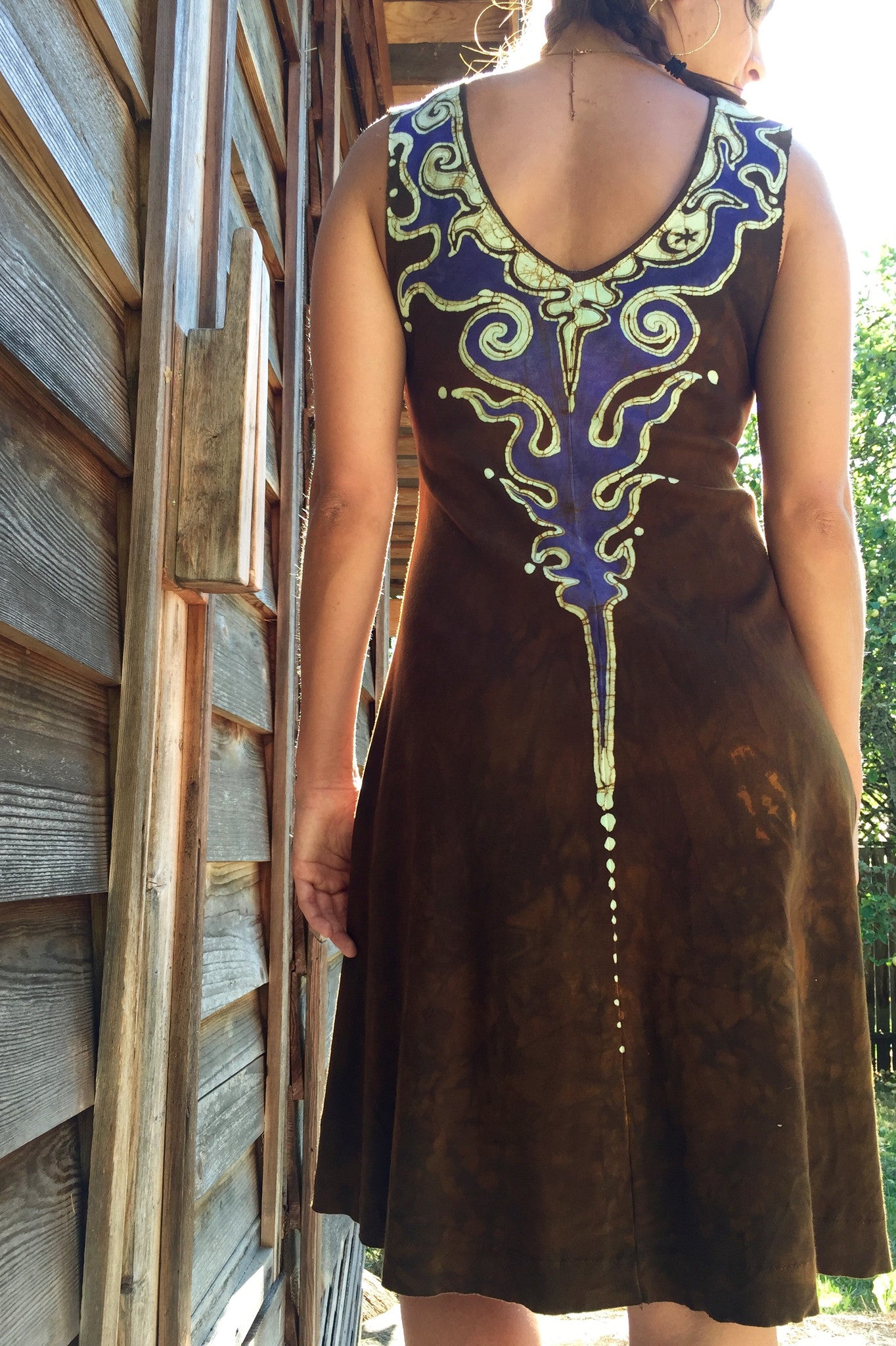 Gold and Purple Lava Rock Handmade Organic Cotton Batik Dress - Size Small - Batikwalla 
 - 4
