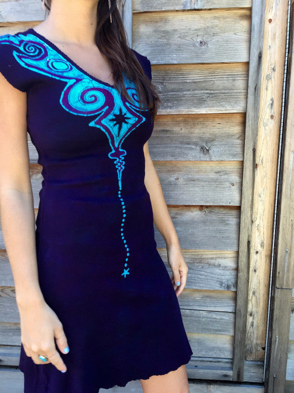 Deep Blue and Purple Fantasy Organic Cotton Batik Dress - Batikwalla 
 - 1