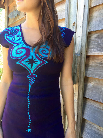 Deep Blue and Purple Fantasy Organic Cotton Batik Dress - Batikwalla 
 - 2