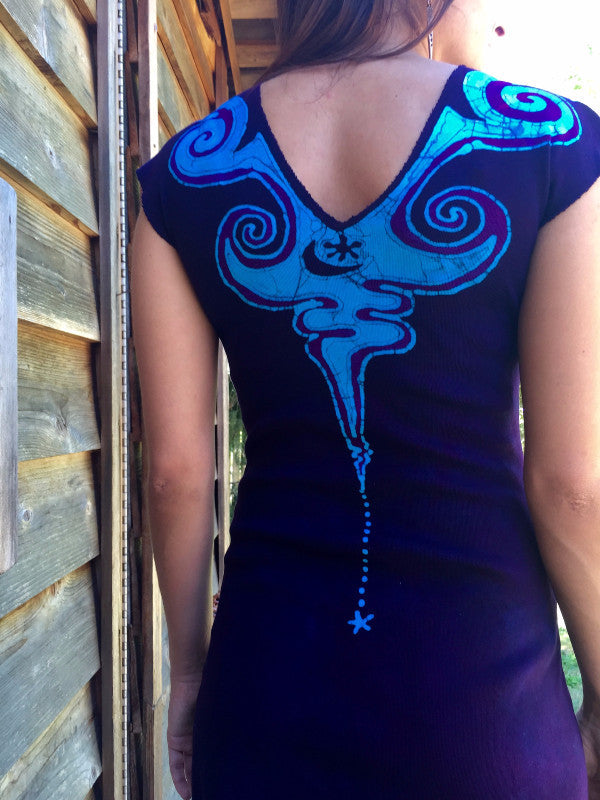 Deep Blue and Purple Fantasy Organic Cotton Batik Dress - Batikwalla 
 - 3
