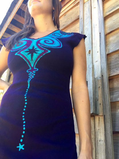 Deep Blue and Purple Fantasy Organic Cotton Batik Dress - Batikwalla 
 - 5